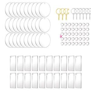 🆕 RESERVED FB 50PC Acrylic Blanks for DIY Key chain Making 10 keyrings & MORE